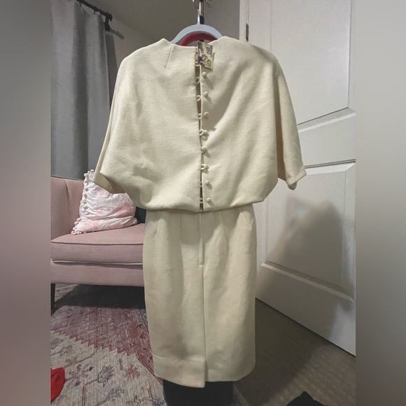 Vintage 60s union made ivory button back dress XS/S - Picture 4 of 16